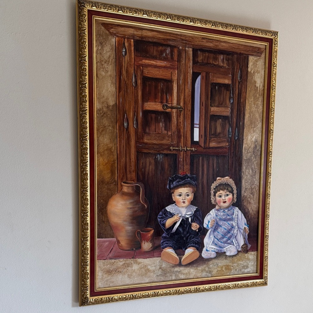 Charming Rustic Framed Art with Dolls